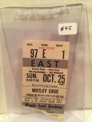 Motley Crue Concert Ticket Stub 10 - 25 - 1987 Toronto Maple Leaf Gardens - Rare