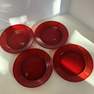 Ruby Red Glass Dessert Salad Plates Vintage Christmas Arcoroc France Set Of 4