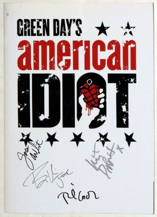 Green Day Billie Joe Armstrong Tre Cool Mike Dirnt Signed American Idiot Program