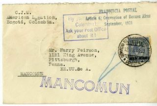 Columbia Stamps Early Rare 1921 Flight Cover