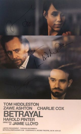 Cast Signed Betrayal Broadway Poster Windowcard Tom Hiddleston,  Charlie Cox,