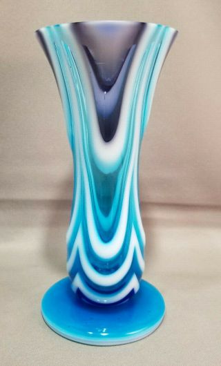Swirl Art Glass Vase Signed By Artist 2011 Blue Purple White Multi Color