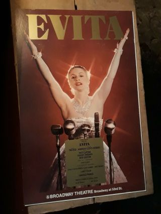 1979 Evita Patti Lupone Broadway Poster 14 X 22 Window Card