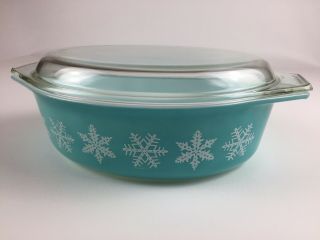 Vintage Pyrex Turquoise Snowflake 045 Casserole With Lid 2 1/2 Quart