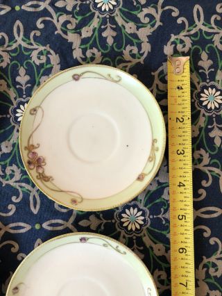 Set 4 Ant.  Hand Painted Nippon Plates,  Green Violet Purple Flowers Gold Trim