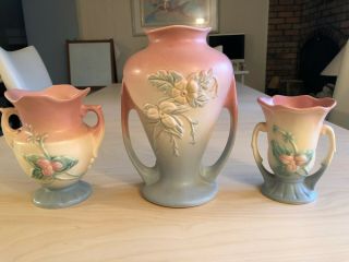 Set Of 3 Vintage Hull Art Pottery Wildflower Pattern Vases