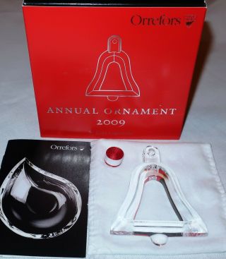 2009 Orrefors Sweden Annual Ornament Bell Glass Crystal Date Christmas Gift Nib