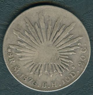 1876 Mexico 8 Reales Mo Bh Libertad /cap & Rays Silver Mexican Coin W/ Chopmark