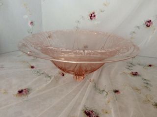 Hazel Atlas Royal Lace 10.  75 " 3 Footed Rolled Edge Pink Bowl