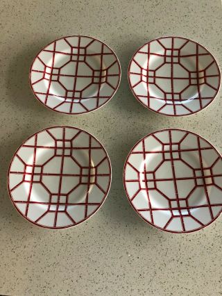 Set Of 4 Ralph Lauren Red Pagoda Salad Plates 8 " Red & White Bamboo W/tags