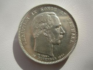 1888 Denmark 2 Kroner Silver