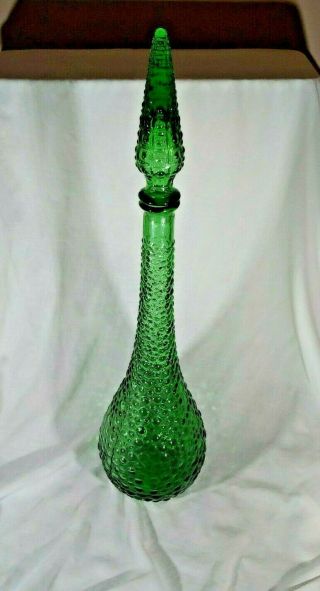 22 " Tall Mid Century Modern Italian Empoli Tuscany Genie Green Glass Bottle 1960