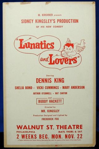 Triton Offers Orig 1954 Broadway Tryout Poster Lunatics & Lovers Buddy Hackett