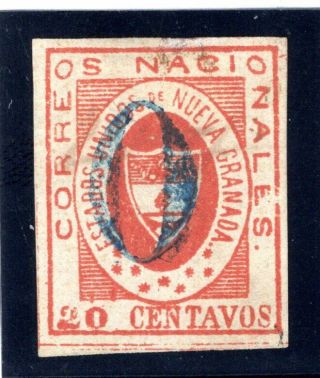 Colombia - Classic - 20c Stamp W/ Retouch Variety - " 0 " Cancel - Sc 17 - 1861 Rr