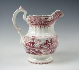 Antique Pink Or Red Staffordshire Pitcher Canova Pattern By Phillips C.  1835