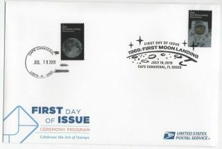 2019 Moon Landing 50th First Day Autographed Ceremony Program Extra Cancel