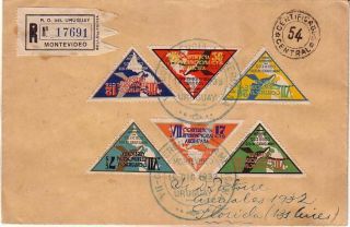 Uruguay - 1933 Registered Airmail Cover To Buenos Aires With Triangle Set