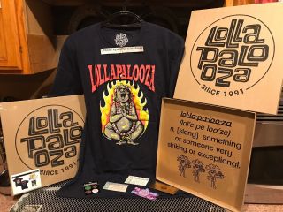 Lollapalooza 1991 Commemorative Box Set Lrg Buddha T Shirt 4 Pins & Tickets
