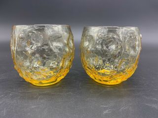 2 Rare Vintage Bryce El Rancho Yellow Gold Roly Poly Cocktail Bar Glasses 3.  25 "