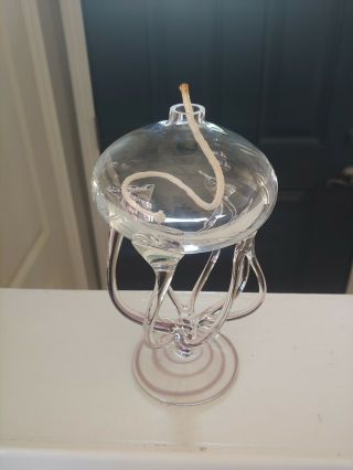 Jozefina Krosno Art Glass Purple Swirl Jellyfish Oil Lamp
