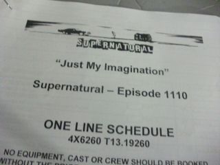Supernatural Tv Series - One Line Schedule - Ep - " Just My Imagination "