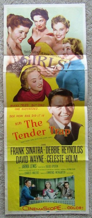 Tender Trap Orig 1955 Insrt Movie Poster Fld Frank Sinatra Debbie Reynolds Ex