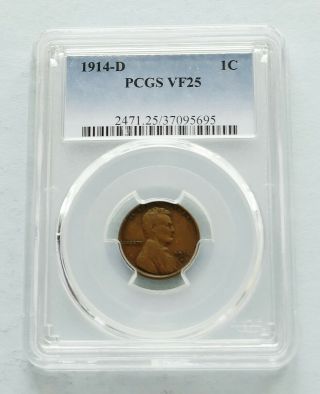 Key Date 1914 - D U.  S Lincoln Head Penny - Pcgs Certified & Graded Very Fine 25