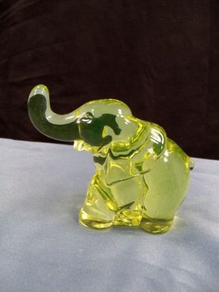 Mosser Trunk Up Vaseline Glass Elephant Figurine