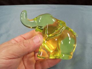 Mosser Trunk Up Vaseline Glass Elephant Figurine 3