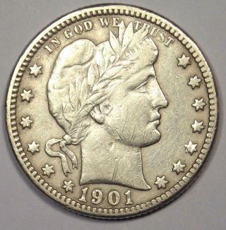 1901 - O Barber Quarter 25c - Strong Vf Details - Rare Orleans Date Coin