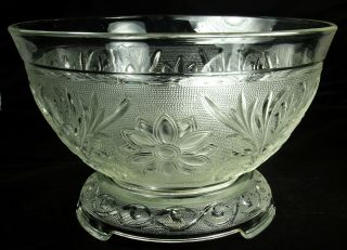 Anchor Hocking Sandwich Glass Punch Bowl & Base/stand Clear " Daisy " 4 Quarts Ex