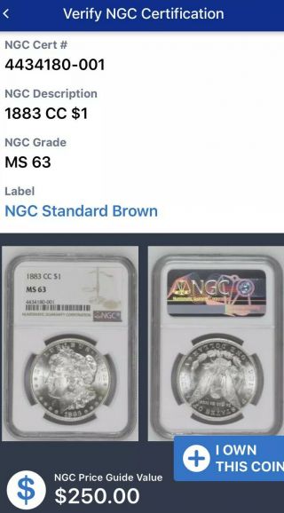 1883 - Cc Ngc Ms 63 Silver Morgan Dollar