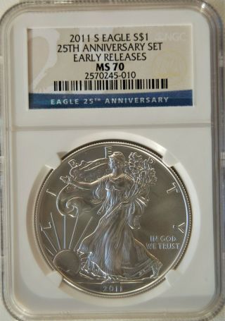 2011 S 25th Anniversary Set American Silver Eagle Ngc Ms 70 Early Release