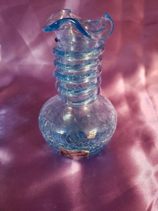 Vintage Pilgrim Hand Crafted Vases – BLUE Crackle Glass SET OF 2 BUD VASES 2