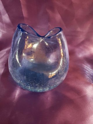 Vintage Pilgrim Hand Crafted Vases – BLUE Crackle Glass SET OF 2 BUD VASES 3