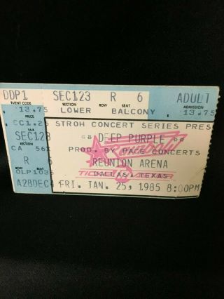 Vintage 1985 Deep Purple Concert Tour Dallas Stop Ticket Stub