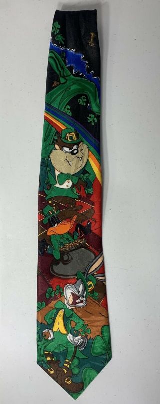 Looney Tunes Mania St Patricks Day Neck Tie Bugs Daffy Necktie Vintage 1994 90s