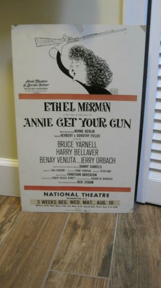 Vintage National Theatre Dc Ethel Merman Annie Get Your Gun Play Poster