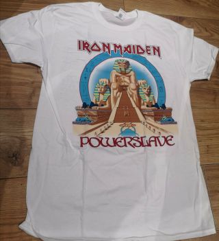 Iron Maiden Powerslave Official Reissue Tour Shirt White Front/backprint Large