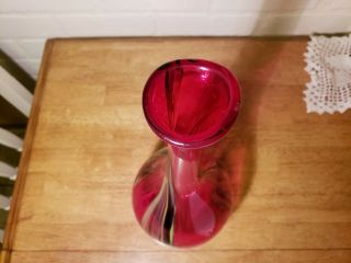 VINTAGE ART GLASS VASE DEEP RED WITH MULTI COLOR SWIRL 2