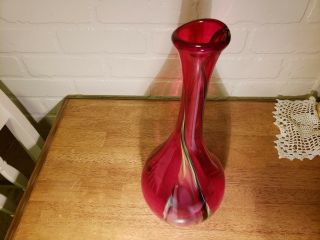 VINTAGE ART GLASS VASE DEEP RED WITH MULTI COLOR SWIRL 3