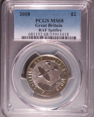 2018 Great Britain Royal Air Force (raf) Spitfire Two Pound (£2),  Pcgs Ms 68