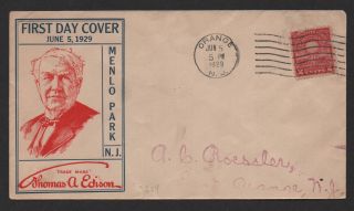 $us Sc 654 Fdc Roessler Cachet Edison June 5,  1929