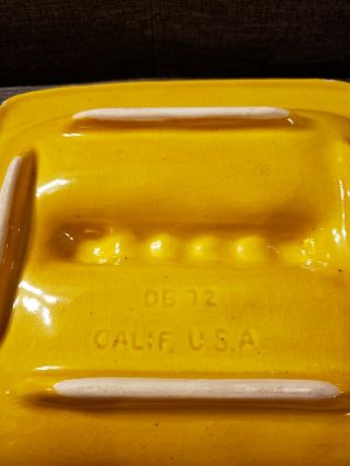Vintage Mid Century Modern California Pottery Ashtray Retro Yellow 3