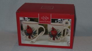 Lenox Winter Greetings Cocoa Mugs Spoons Red Cardinal Bird Cups