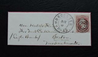 1860s Civil War Patriotic Red Border Worcester Ma Boston Waldo Flint Stamp