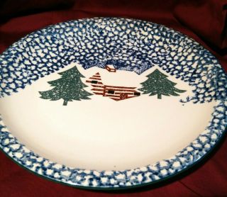 Folk Craft Cabin In The Snow 12 " Round Platter By Tienshan No Dots