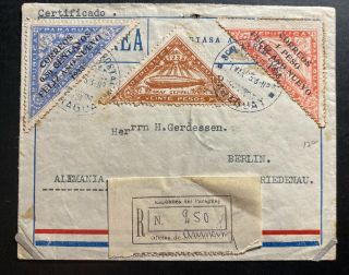 1934 Paraguay Airmail Cover To Berlin Germany Overprinted Zeppelin Stamps
