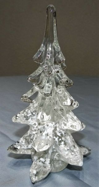 Murano Art Glass 6.  5 " Christmas Tree White Confetti Paperweight Sculpture Figure