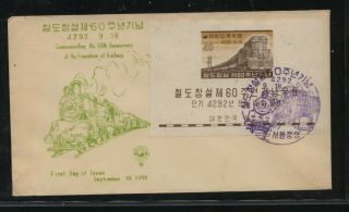 Korea 293a Train Sheet On Cachet First Day Cover 1959 Kl1113
